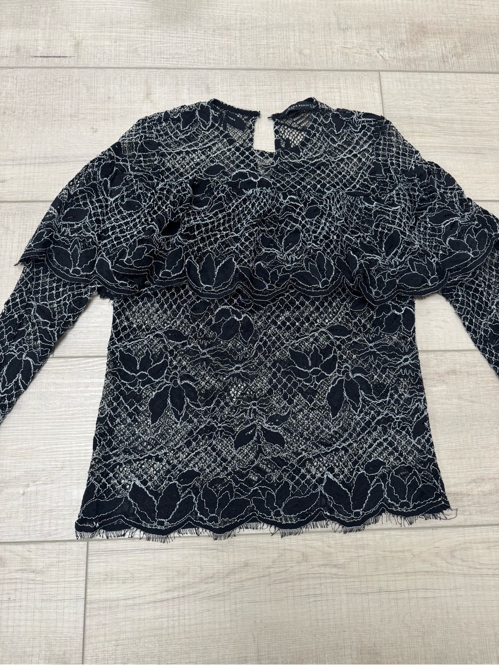 Zara Black Lace Floral Long-Sleeve Top